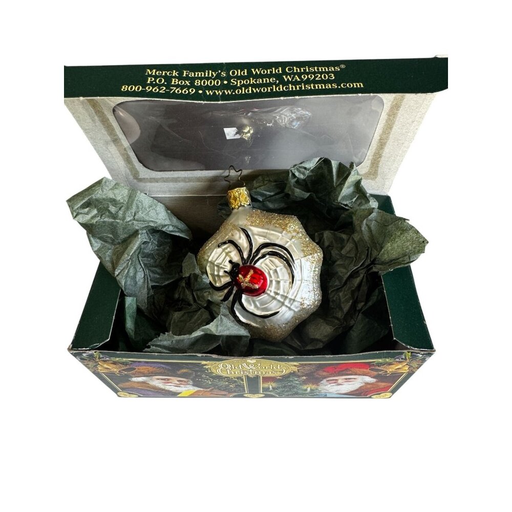 Old World Christmas Glass Ornament Spider on Web 3" Retired w/Box Glitter - Picture 1 of 5